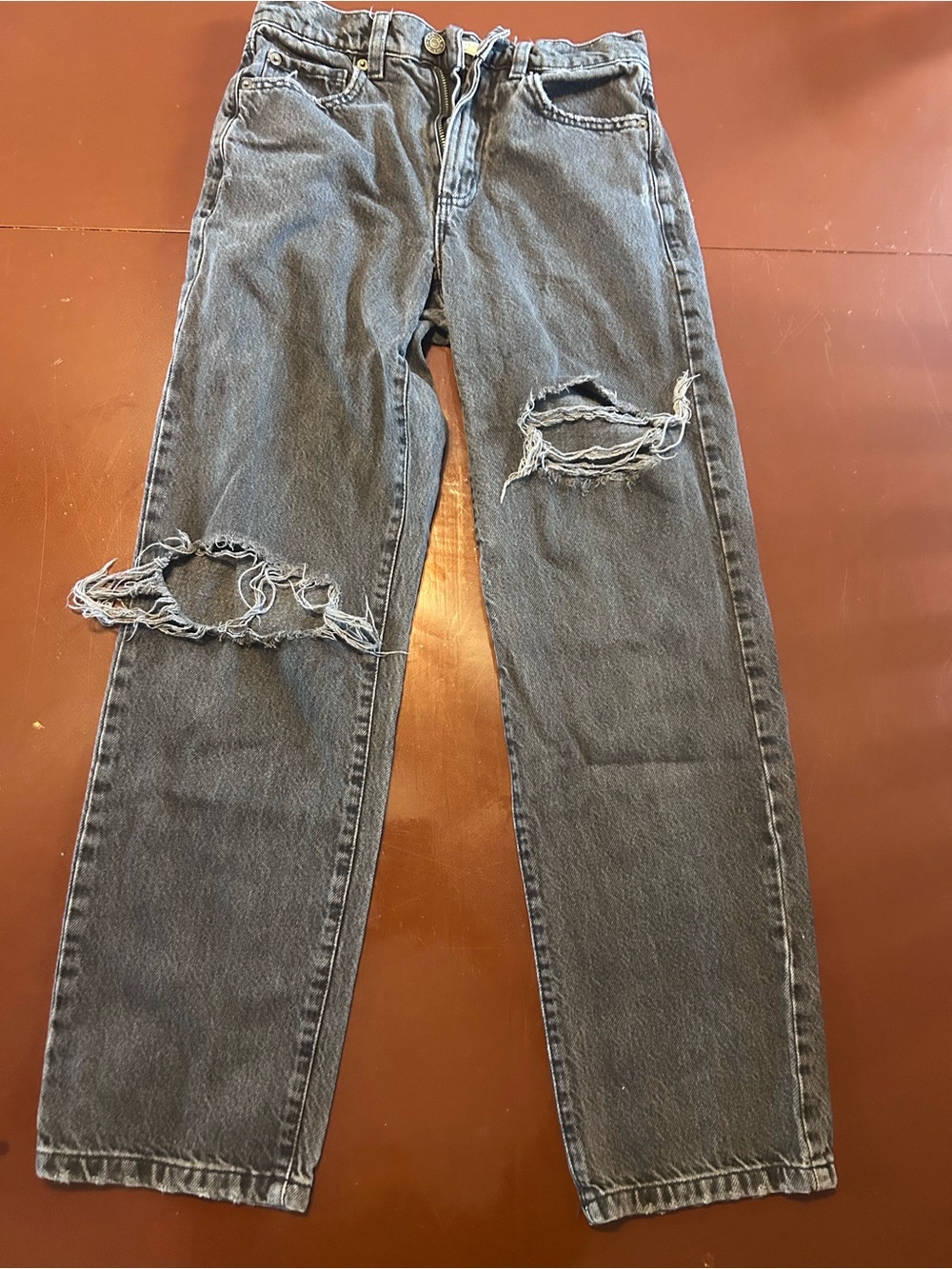 Garage Women's Straight Leg Distressed Gray Jeans